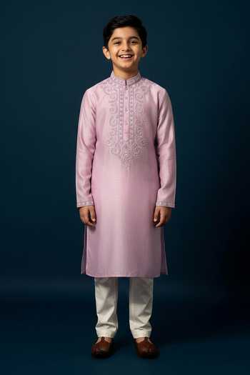 YOSEBA Lavender Embroidered Kurta Set For Kids