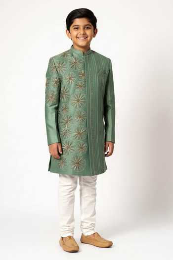 YOSEBA Floral Bloom Embroidered Achkan Set For Kids