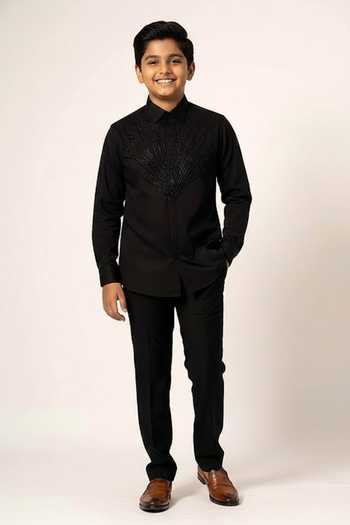 YOSEBA Cutdana Embroidered Black Shirt For Kids