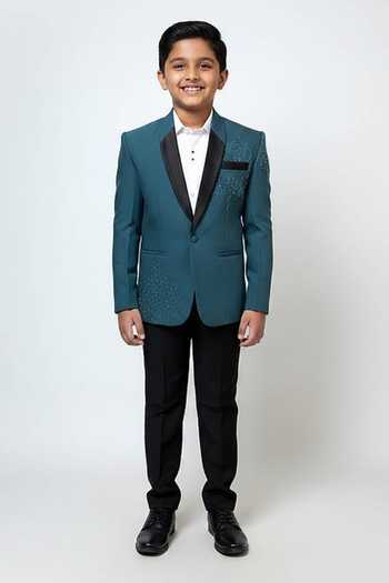 YOSEBA Teal Scattered Embroidered Blazer & Trouser For Kids
