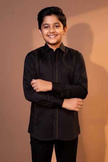 YOSEBA Black Cutdana Embroidered Shirt For Kids