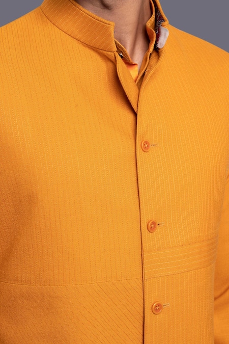 Shop_Raghavendra Rathore Jodhpur_Orange Cotton Thread Waistcoat_Online_at_Aza_Fashions