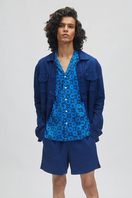 Terra Luna_Blue 100% Linen Europa Jacket_Online_at_Aza_Fashions