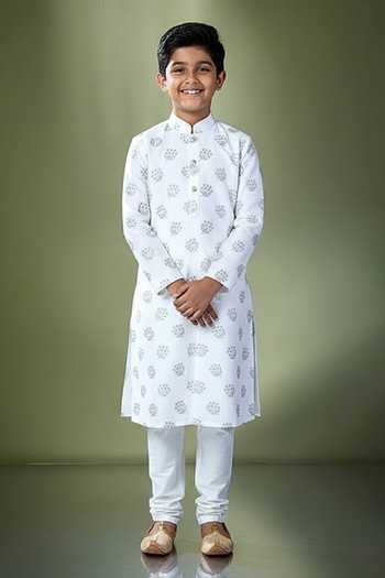 Rng Safawala Floral Embroidered Achkan & Pant Set For Kids