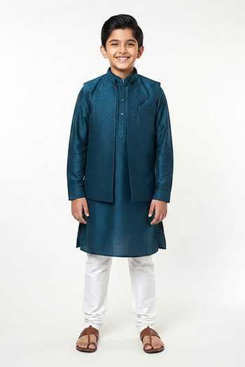 Rng Safawala Diamond Pintuck Bundi & Kurta Set For Kids