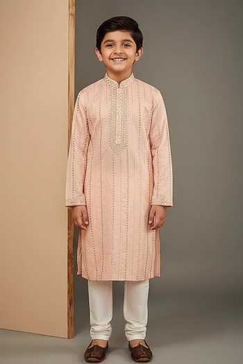 Rng Safawala Peach Mirror Work Kurta Set For Kids