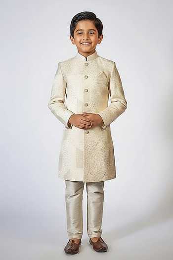 Rng Safawala Resham Embroidered Achkan Set For Kids