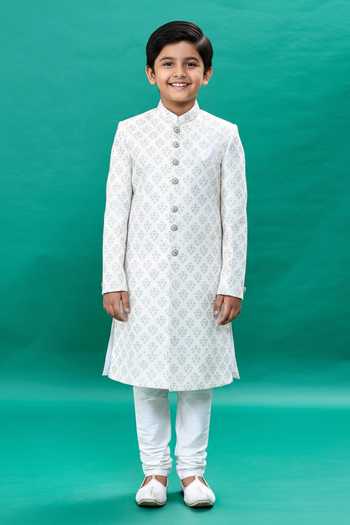 Rng Safawala Tropical Embroidered Sherwani Set For Kids