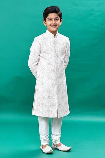 Rng Safawala Embroidered Off White Sherwani Set For Kids