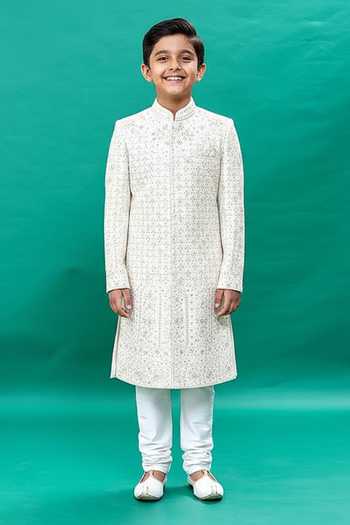 Rng Safawala Thread Embroidered Sherwani Set For Kids