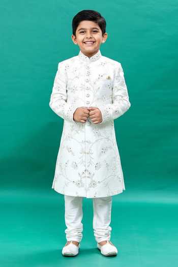 Rng Safawala Embroidered Off White Sherwani Set For Kids