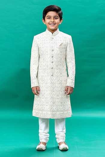 Rng Safawala Embroidery Detail Sherwani Set For Kids