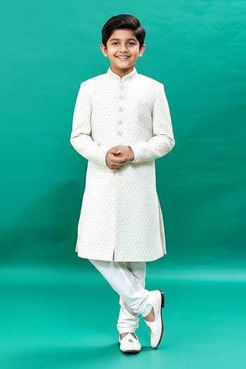 Rng Safawala Thread & Sequin Embroidered Sherwani Set For Kids