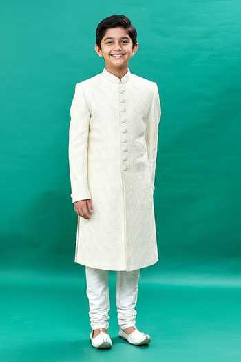 Rng Safawala Thread Pearl Embroidered Sherwani Set For Kids