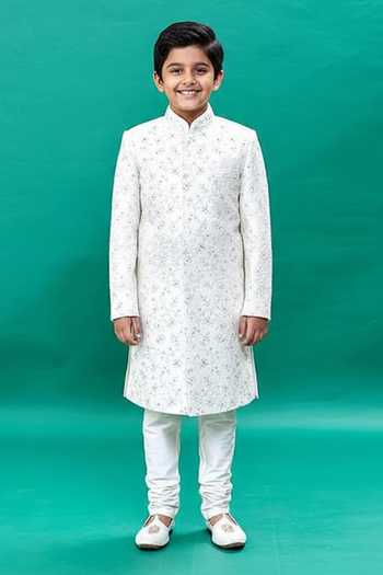 Rng Safawala Floral Embroidered Sherwani Set For Kids