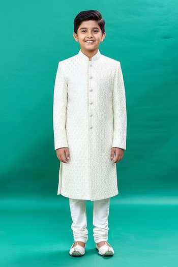 Rng Safawala Floral Embroidered Sherwani Set For Kids