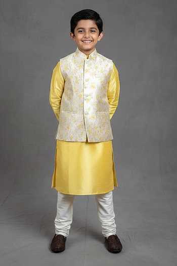 Rng Safawala Floral Print Bundi & Kurta Set For Kids