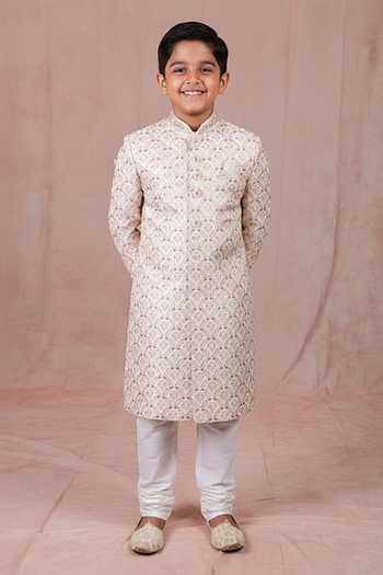 Rng Safawala Embroidered Raw Silk Sherwani Set For Kids