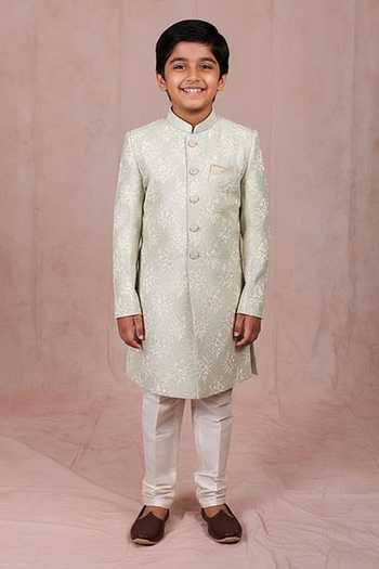 Rng Safawala Green Embroidered Sherwani Set For Kids