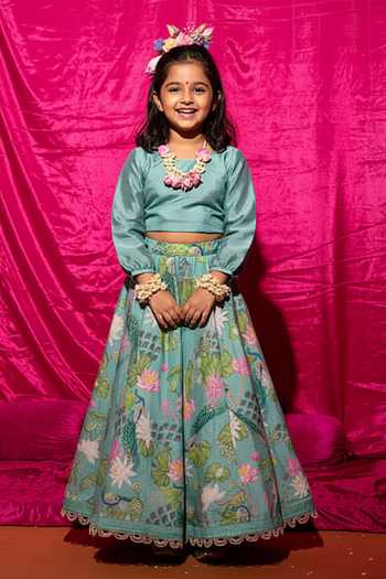 Chrkha Floral Printed Chanderi Silk Saree For Kids