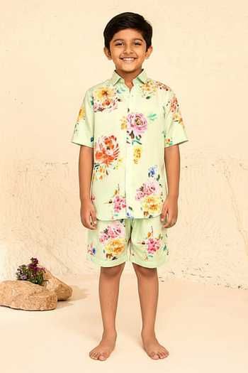 Chrkha Floral Print Cotton Satin Shirt For Kids