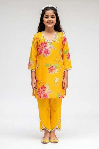 Chrkha Floral Printed Tunic & Pant Set For Kids