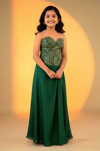 Amrood Florence Embroidered Corset & Draped Slit Skirt For Kids