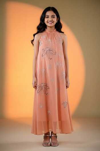 Amrood Wildflora Embroidered Halter Neck Dress For Kids