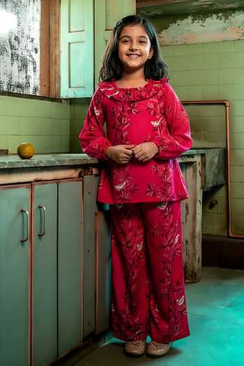 Amrood Floral Blossom Pink Straight Kurta For Kids