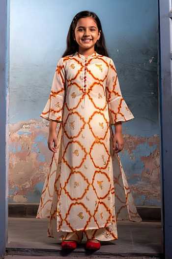 Amrood Floral Jaal Yellow Kurta For Kids