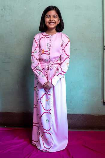 Amrood Floral Jaal Slit Dress For Kids