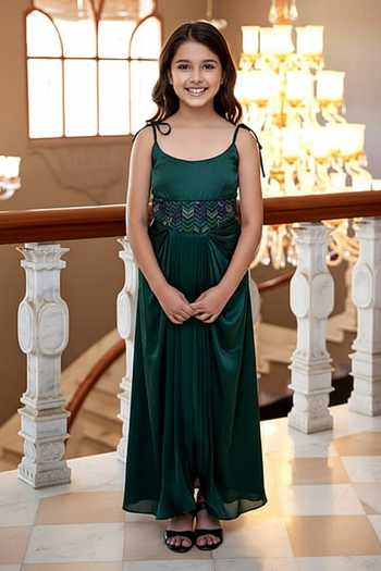 Amrood Geometric Print Crop Top & Draped Skirt Set For Kids