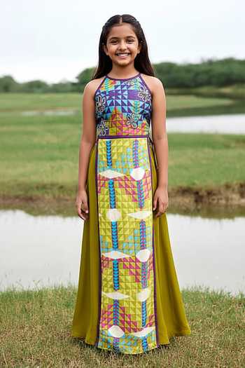 Amrood Geometric Print Top & Pant Set For Kids