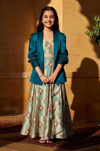 Amrood Chevron Print Jacket & Skirt Set For Kids