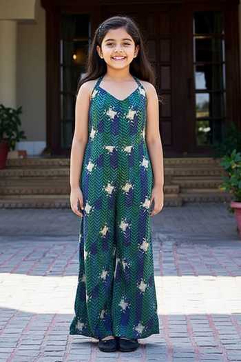 Amrood Chevron Print Flared Jumpsuit For Kids