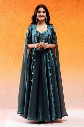 Redpine Designs Hand Embroidered Bustier & Cape Skirt Set For Kids