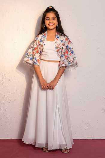 Redpine Designs Floral Sequin Cape & Bustier Skirt Set For Kids