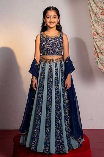 Redpine Designs Floral Print Lehenga Set With Dupatta For Kids