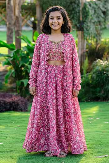 Redpine Designs Daisy Floral Print Jacket & Palazzo Set For Kids