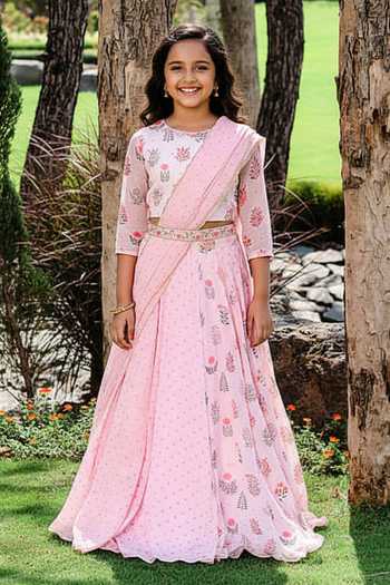 Redpine Designs Half & Half Floral Print Lehenga Set For Kids