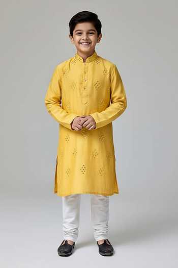 Chatenya Mittal Mirror Quad Embroidered Kurta For Kids