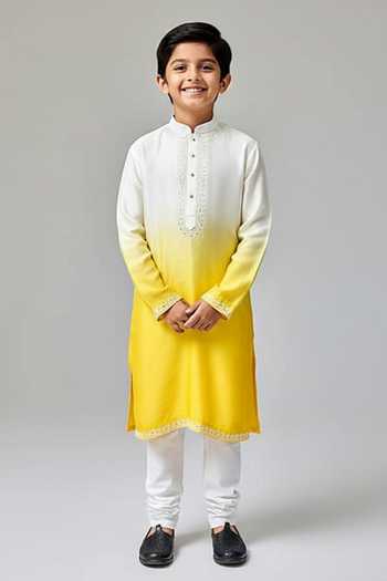 Chatenya Mittal Floral Embroidered Ombre Kurta For Kids