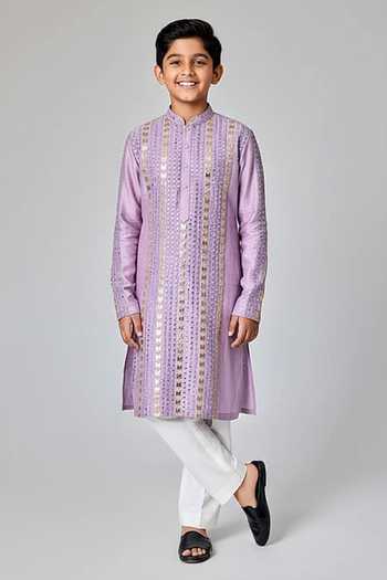 Chatenya Mittal Mirror & Leather Patch Embroidered Kurta For Kids