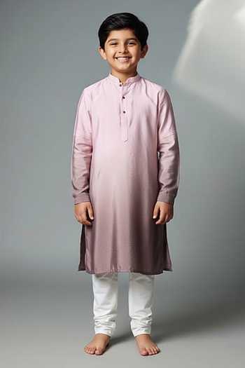 Buy Chatenya Mittal Gray Cotton, Silk Light Grey Ombre Kurta Set For Kids at Aza Fashions Buy_Chatenya Mittal_Gray Cotton, Silk Light Grey Ombre Kurta Set For Kids_at_Aza_Fashions