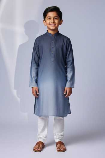Chatenya Mittal Grey Ombre Kurta Set With Pyjama For Kids