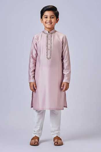 Chatenya Mittal Embroidered Silk Kurta & Cotton Silk Pyjama Set For Kids