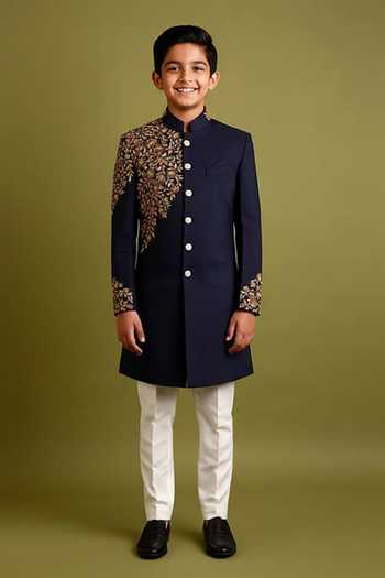 Chatenya Mittal Embroidered Bandhgala Set With Pant For Kids