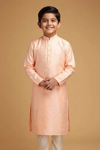 Chatenya Mittal Floral Motif Peach Kurta For Kids