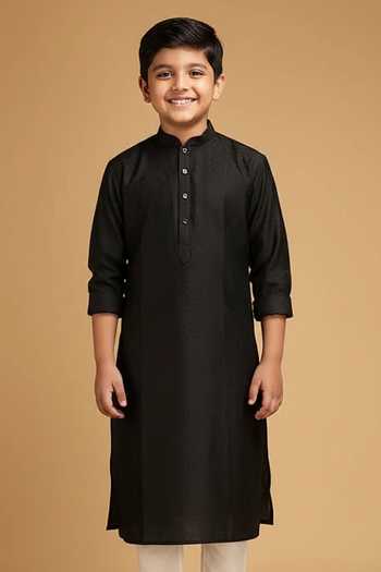 Chatenya Mittal Black Floral Motif Kurta  For Kids