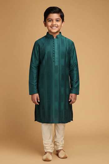Chatenya Mittal Green Embroidered Kurta & Pant Set For Kids
